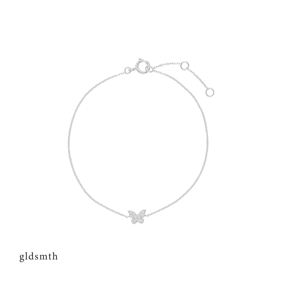 14k White Gold Diamond Butterfly Bracelet