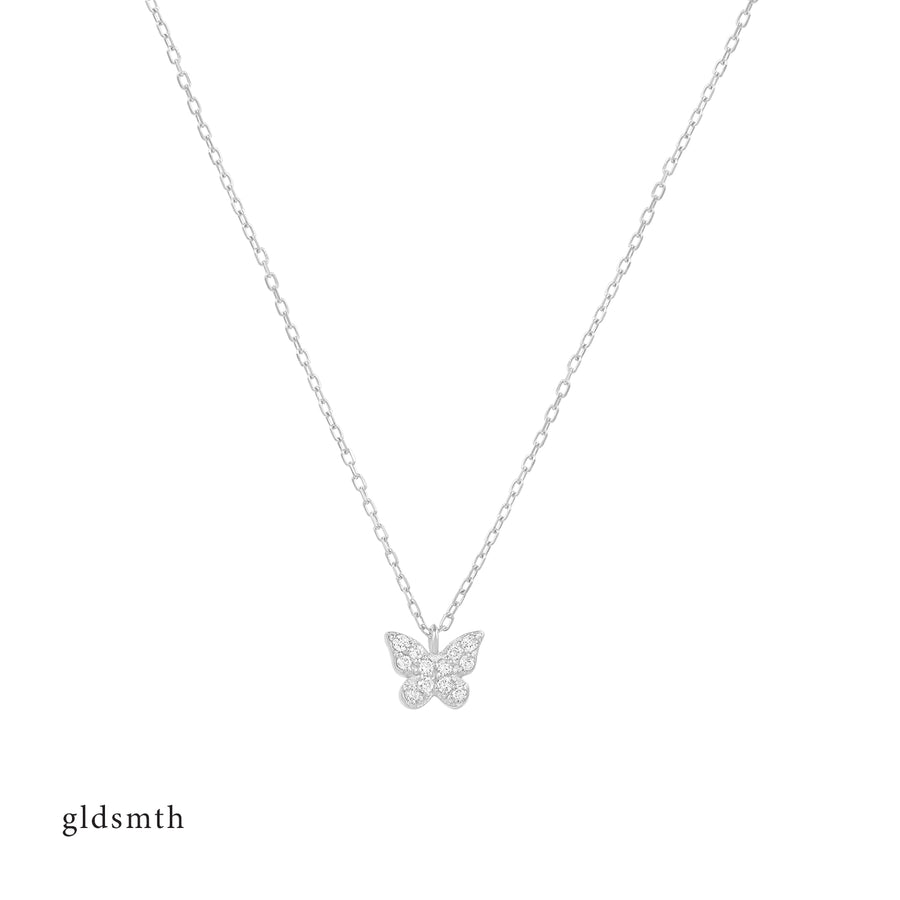 14k White Gold Diamond Butterfly Necklace