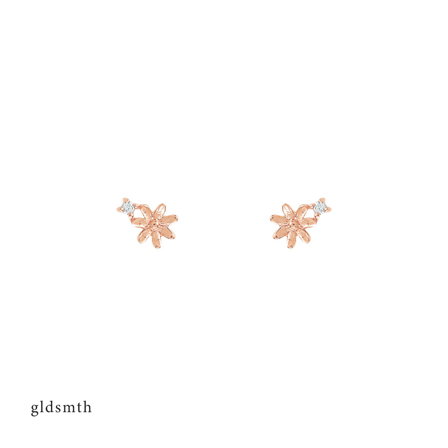 14k Rose Gold Diamond Daisy Studs