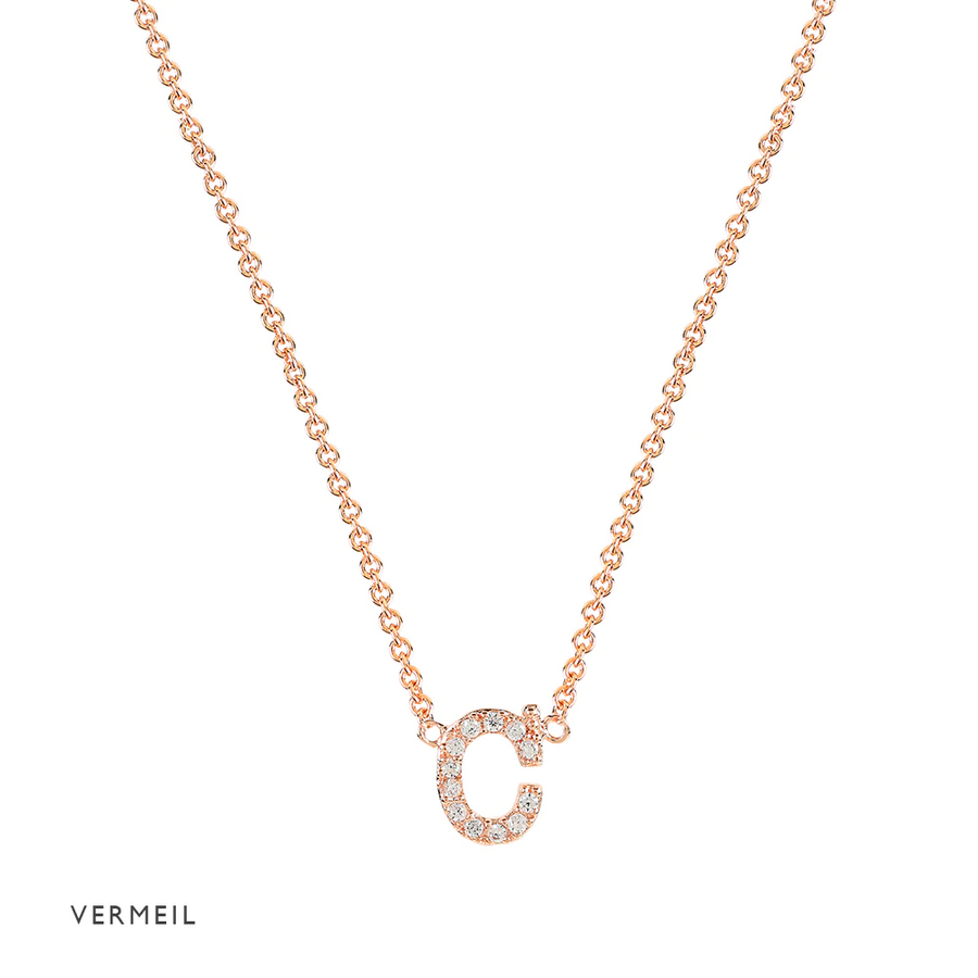 Rose Gold Vermeil Mini Initial Cubic Necklace