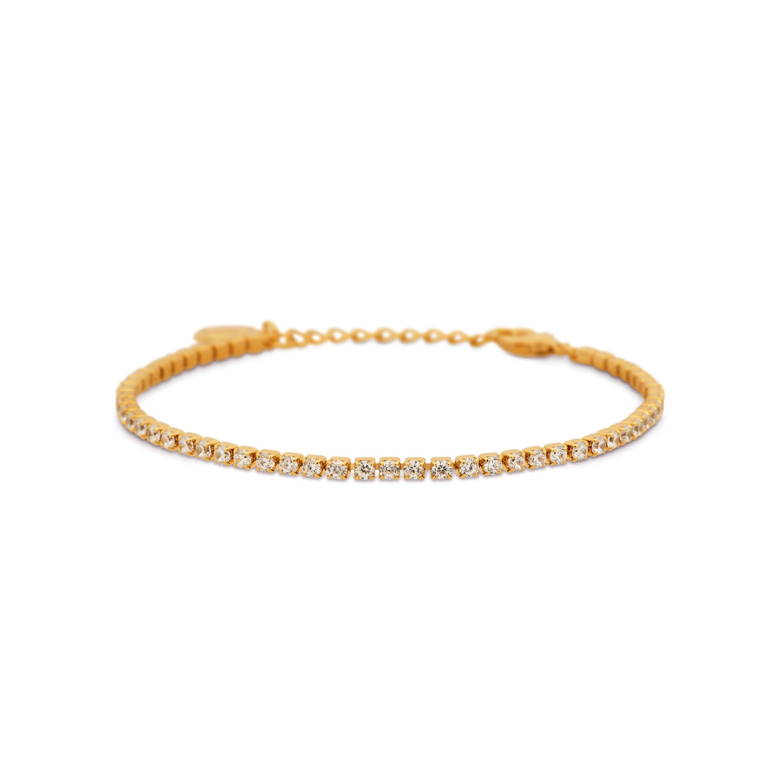 Elegant and bold bracelet. Gold tennis bracelet set with cubic zirconia stones.