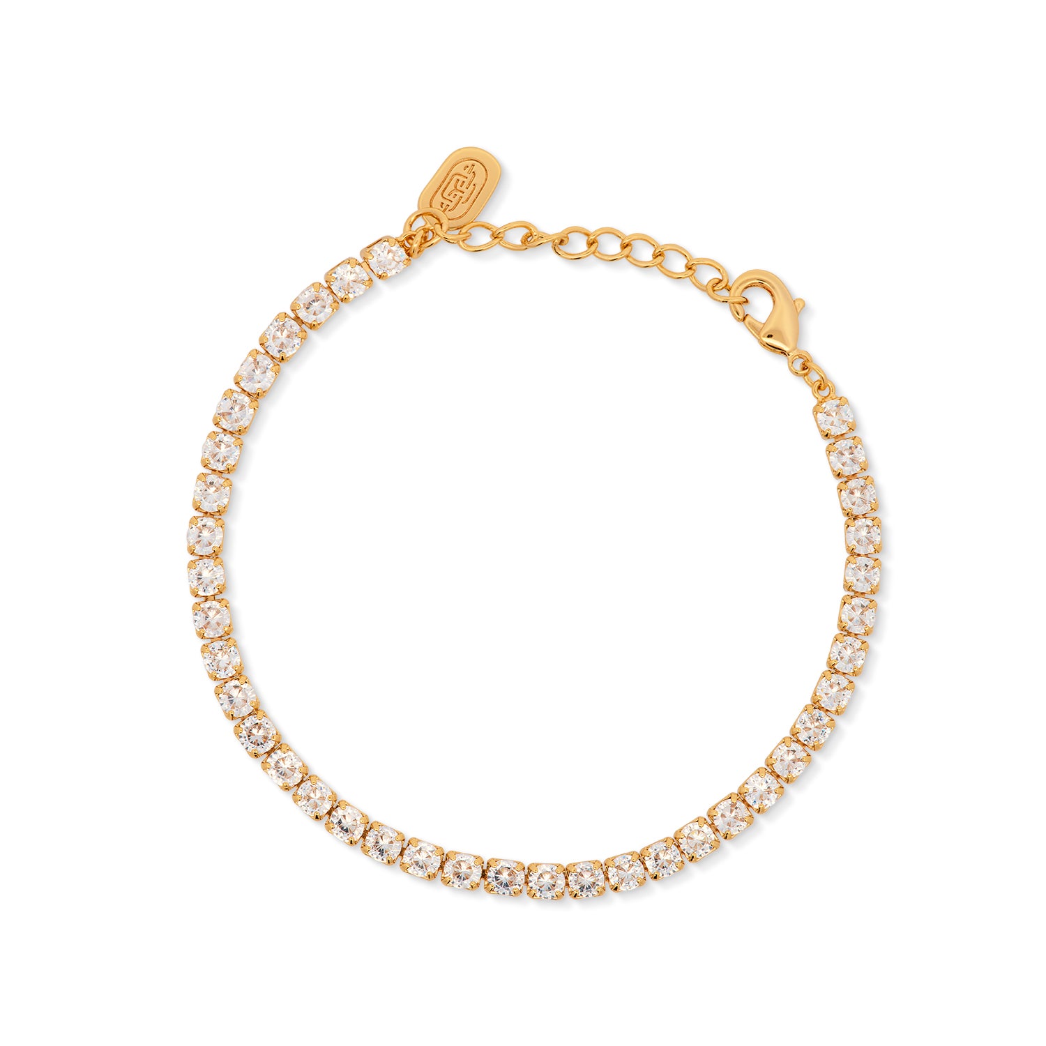 Elegant and bold bracelet. Gold tennis bracelet set with cubic zirconia stones.