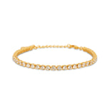 Elegant and bold bracelet. Gold tennis bracelet set with cubic zirconia stones.