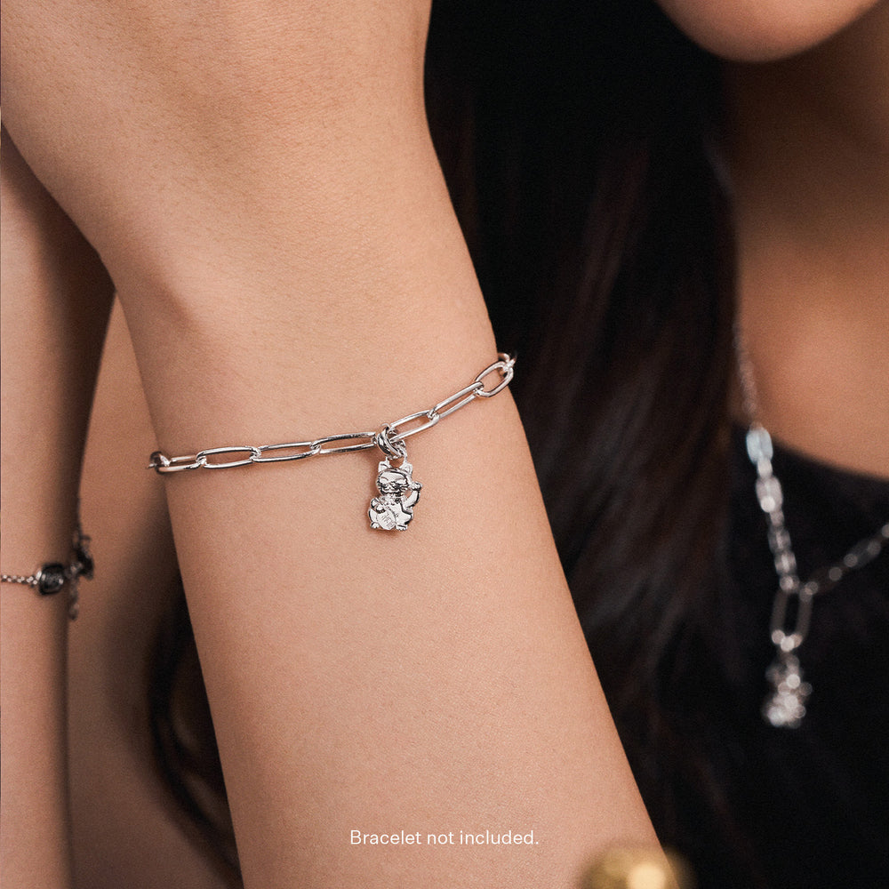 Silver Fortune Cat Charm