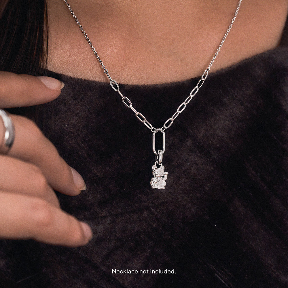 Silver Fortune Cat Charm