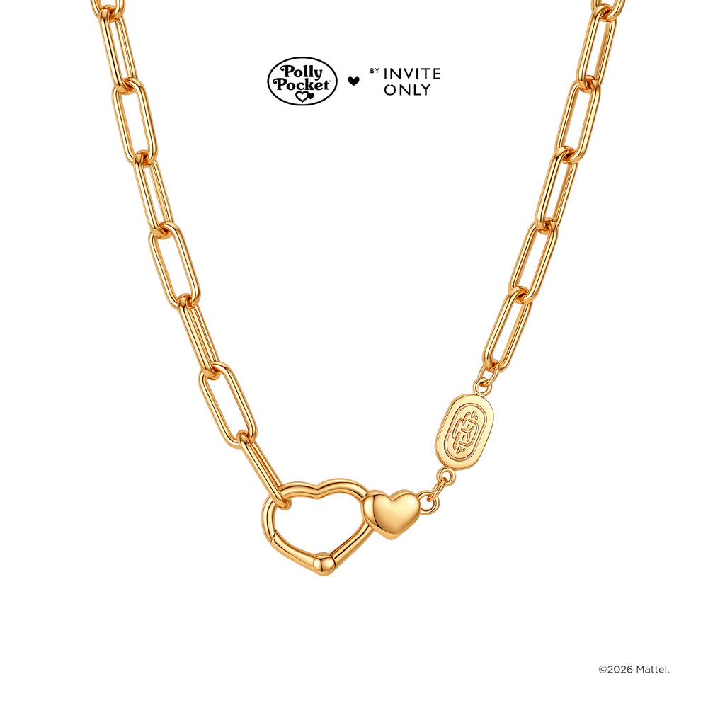 Gold Polly Pocket Twin Hearts Charm Necklace