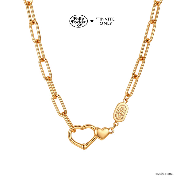 Gold Polly Pocket Twin Hearts Charm Necklace