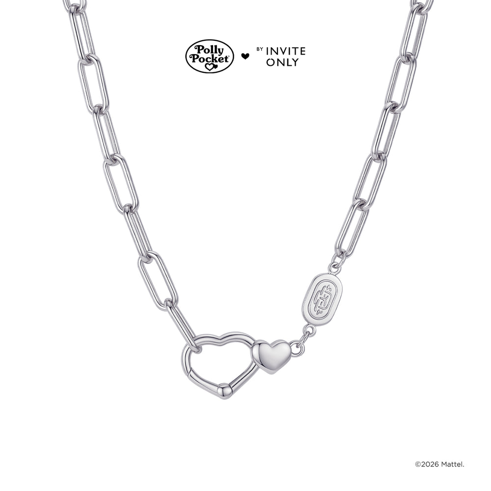 Silver Polly Pocket Twin Hearts Charm Necklace