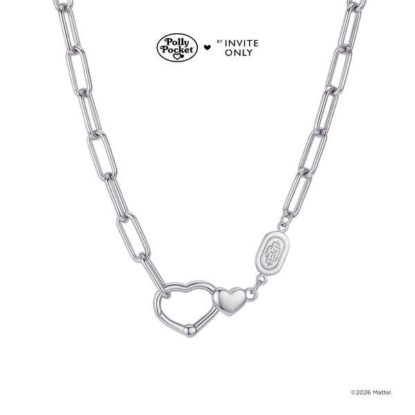Silver Polly Pocket Twin Hearts Charm Necklace