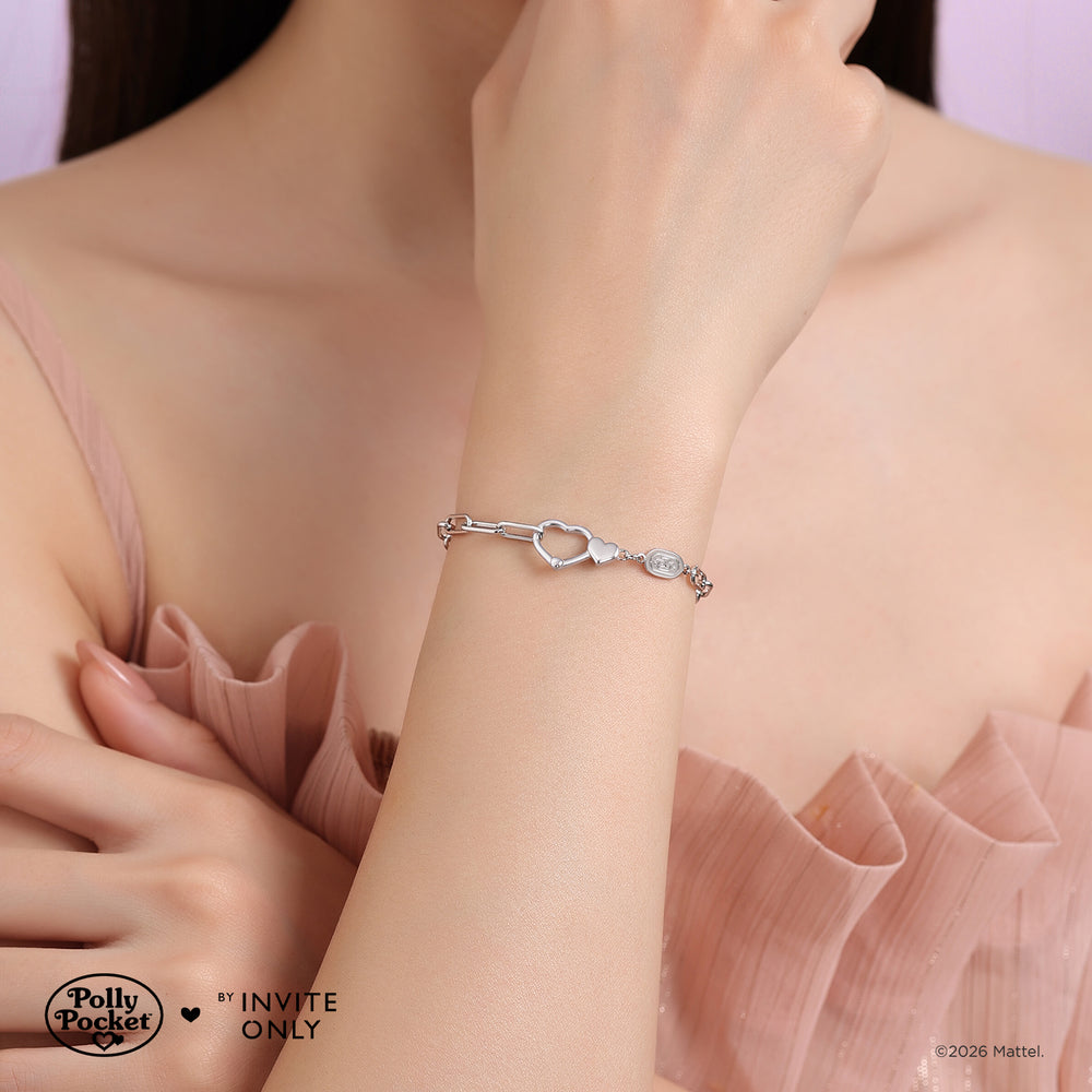Silver Polly Pocket Twin Hearts Charm Bracelet