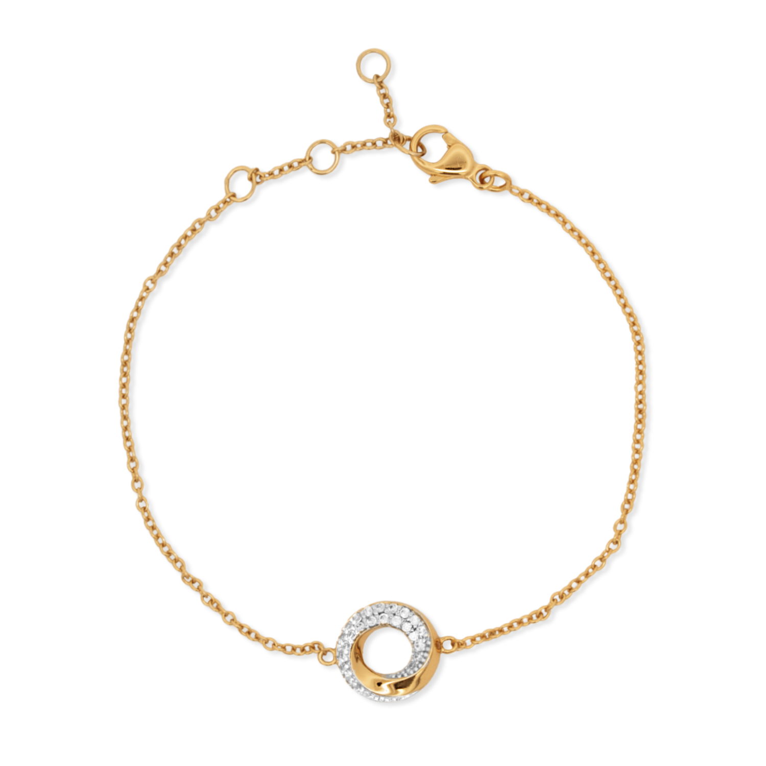 Elegant yet bold bracelet in gold with cubic zirconia stones. 