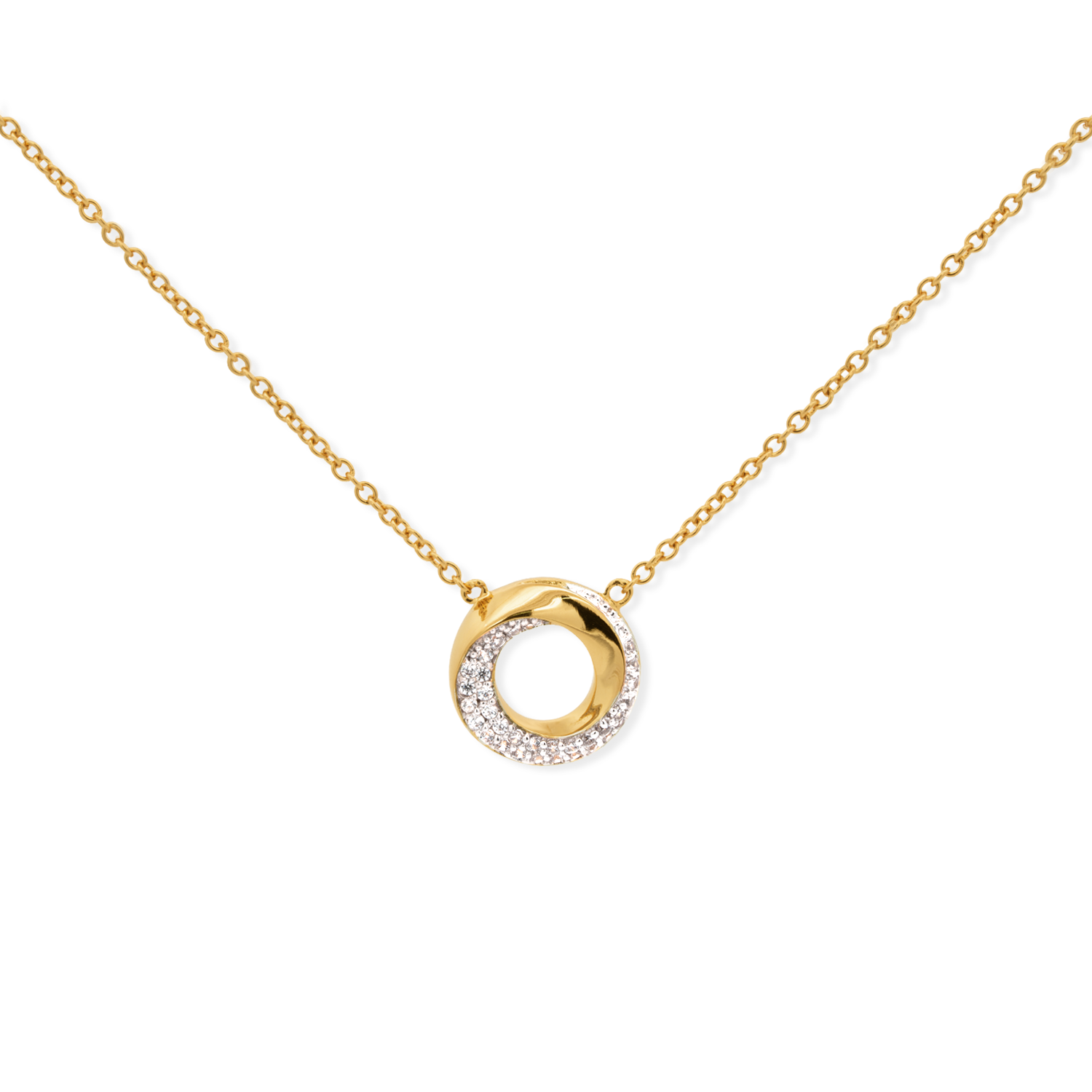 Elegant yet bold necklace. Gold pendant necklace with  cubic zirconia stones. 