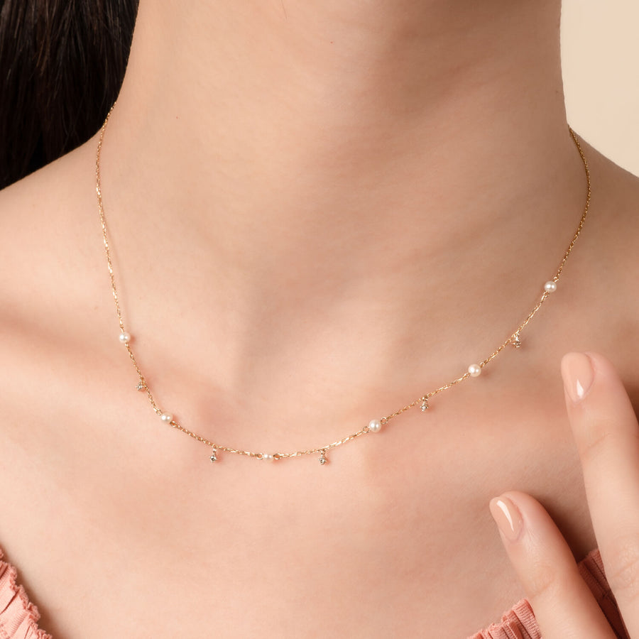 10k Gold Diamond Michelle Pearl Necklace