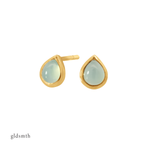 Fine and dainty studs. Solid yellow gold earrings set with chalcedony gemstones