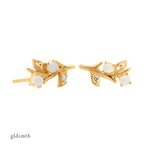 Fine and dainty studs. Solid yellow gold earrings set with opals and conflict free diamonds