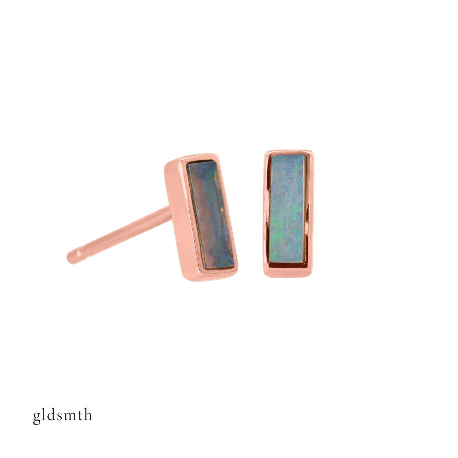 Fine and dainty studs. Solid rose gold earrings set with opal gemstones