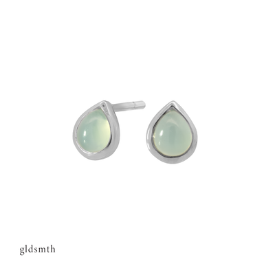 Fine and dainty studs. Solid white gold earrings set with chalcedony gemstones
