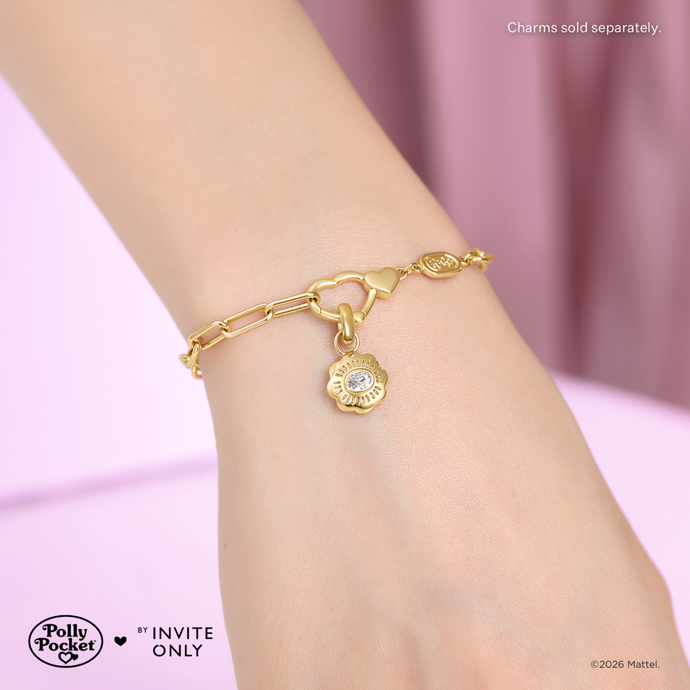 Gold Polly Pocket Twin Hearts Charm Bracelet