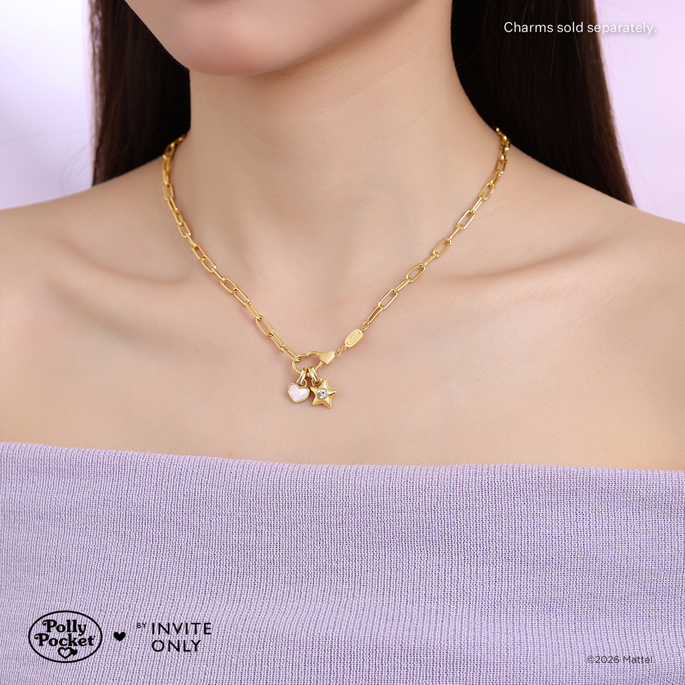 Gold Polly Pocket Twin Hearts Charm Necklace