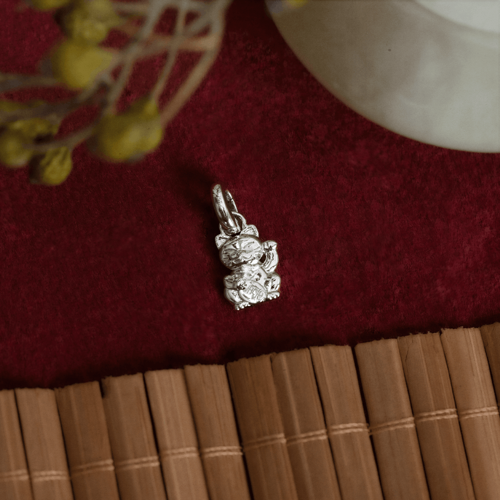 Silver Fortune Cat Charm