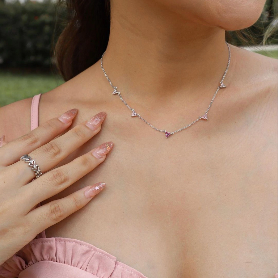 925 Silver Quinn Pink Ombre Necklace