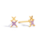 Simple and dainty earrings. Gold studs set with cubic zirconia stones.