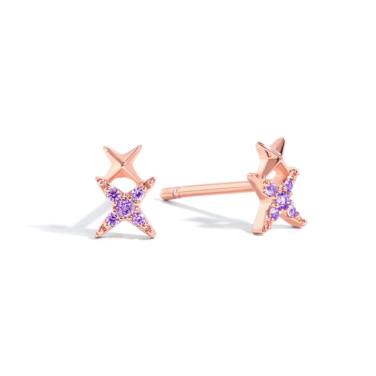 Simple and dainty earrings. rose gold studs set with cubic zirconia stones.