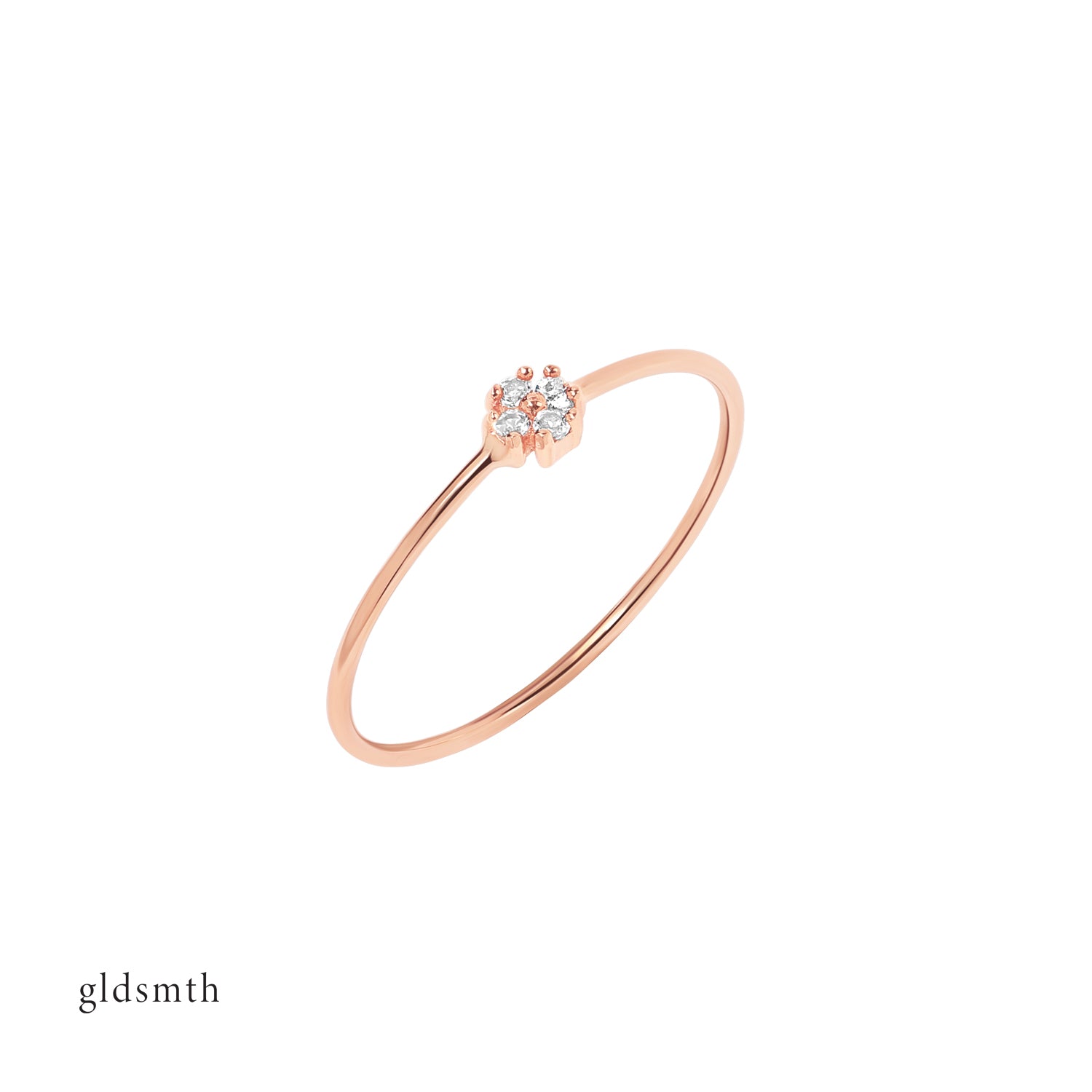 Elegant and fine ring. Handcrafted 14k solid rose gold ring with white topazes. 