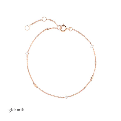 Fine and dainty bracelet. Handcrafted 14k solid rose gold ring with white pearls