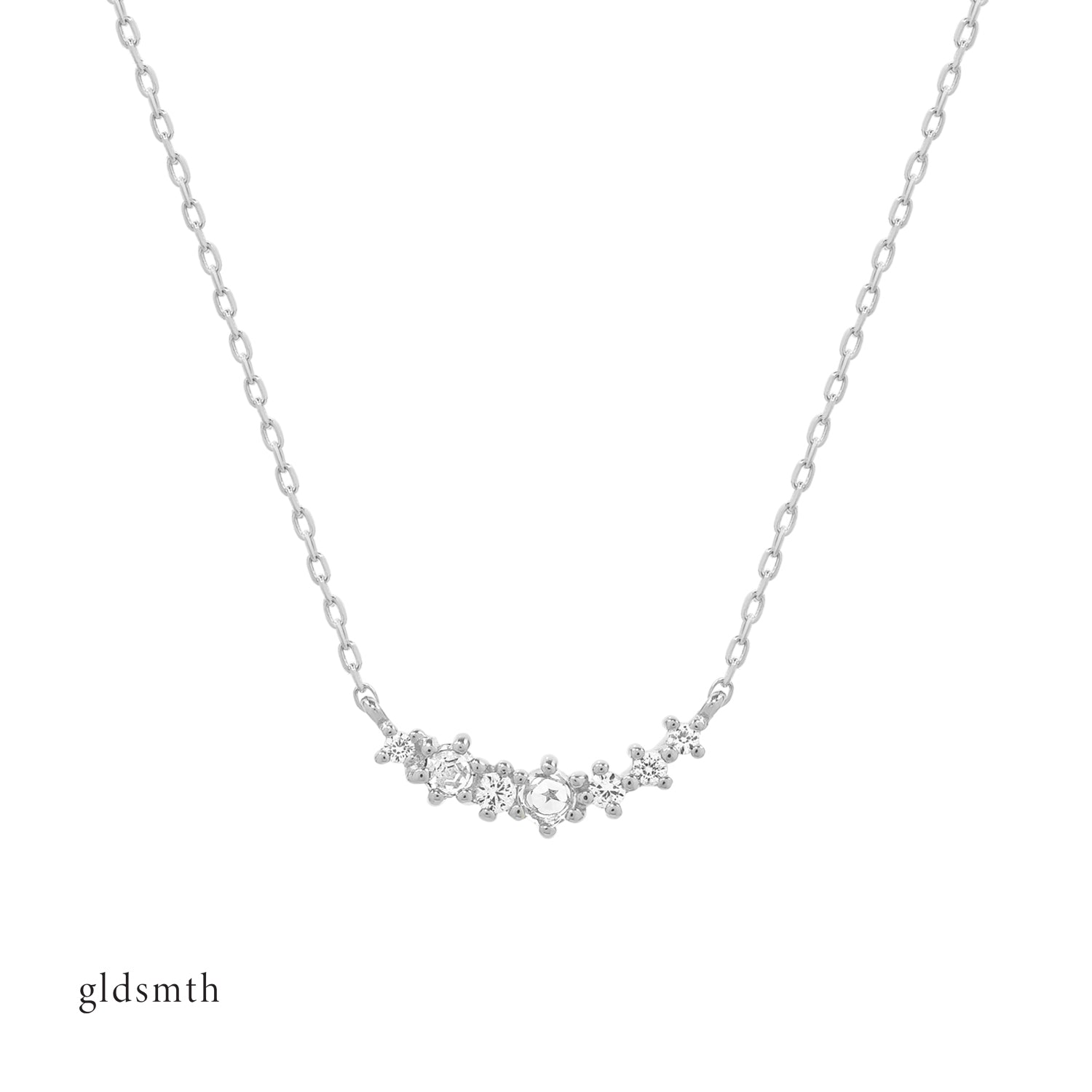 Luxurious and fine necklace. Handcrafted 14k solid white gold necklace with white sapphires