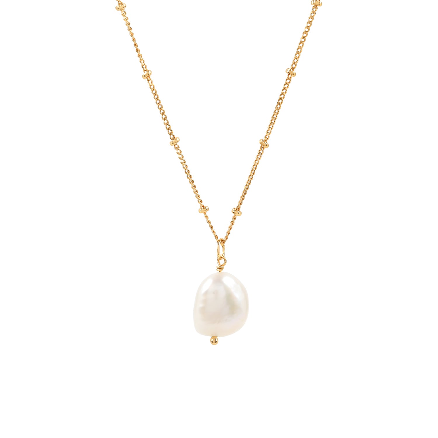 Elegant and minimalist gold necklace with a pearl pendant.
