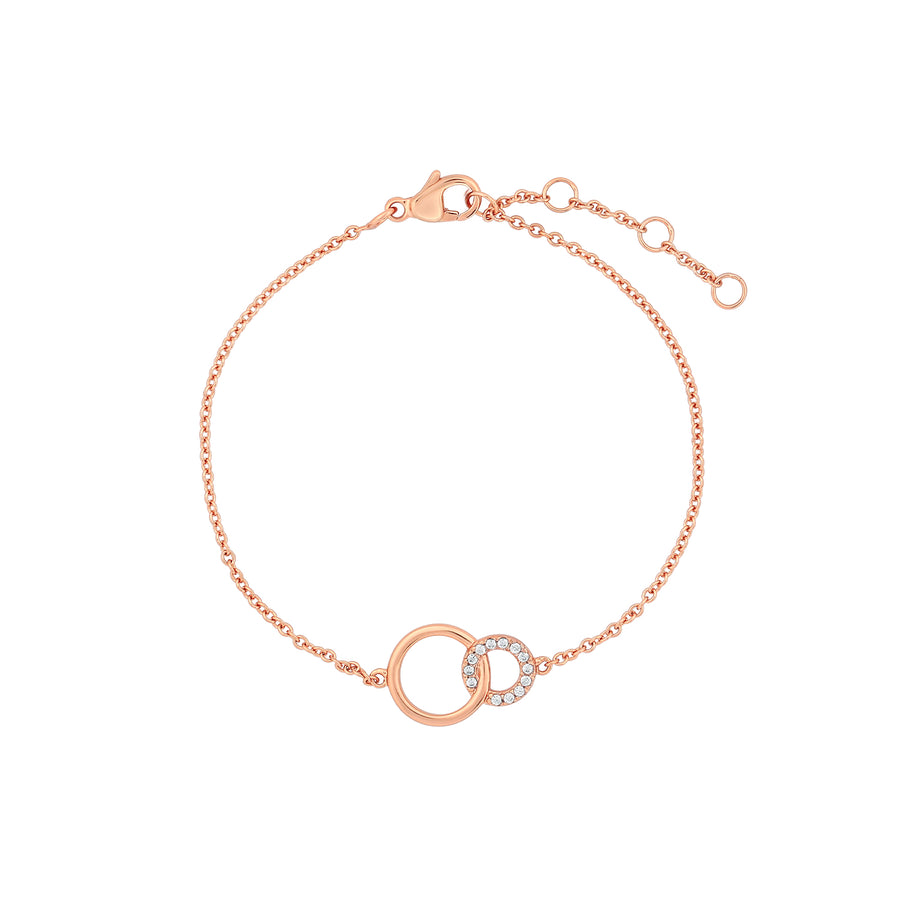 Elegant and minimalist rose gold pendant bracelet set with cubic zirconia stones.
