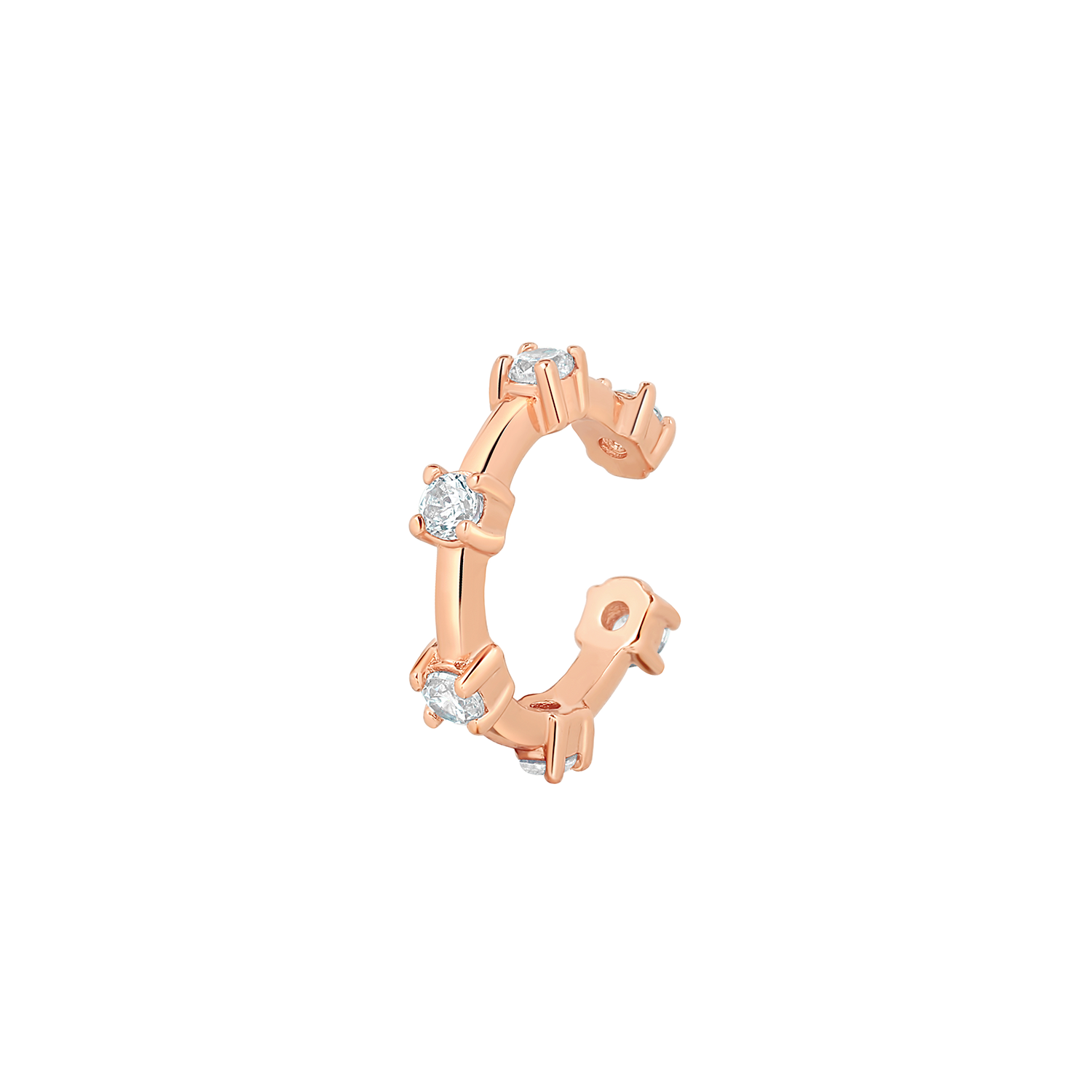 Elegant and statement rose gold ear cuff set with cubic zirconia stones.
