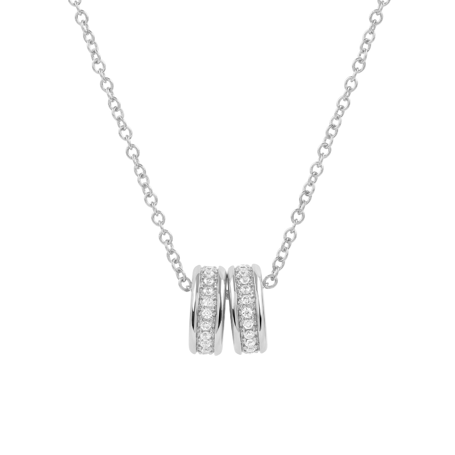 Elegant and minimalist 925 silver pendant necklace set with cubic zirconia stones.