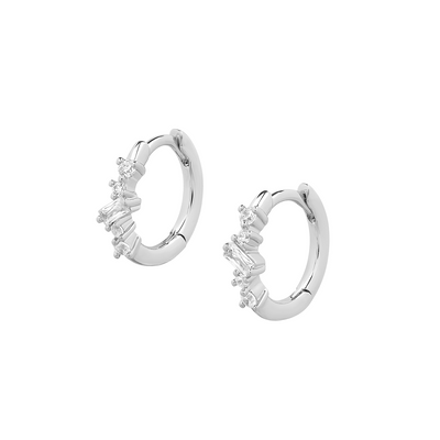 Elegant and statement earrings. 925 silver huggies set with cubic zirconia stones.