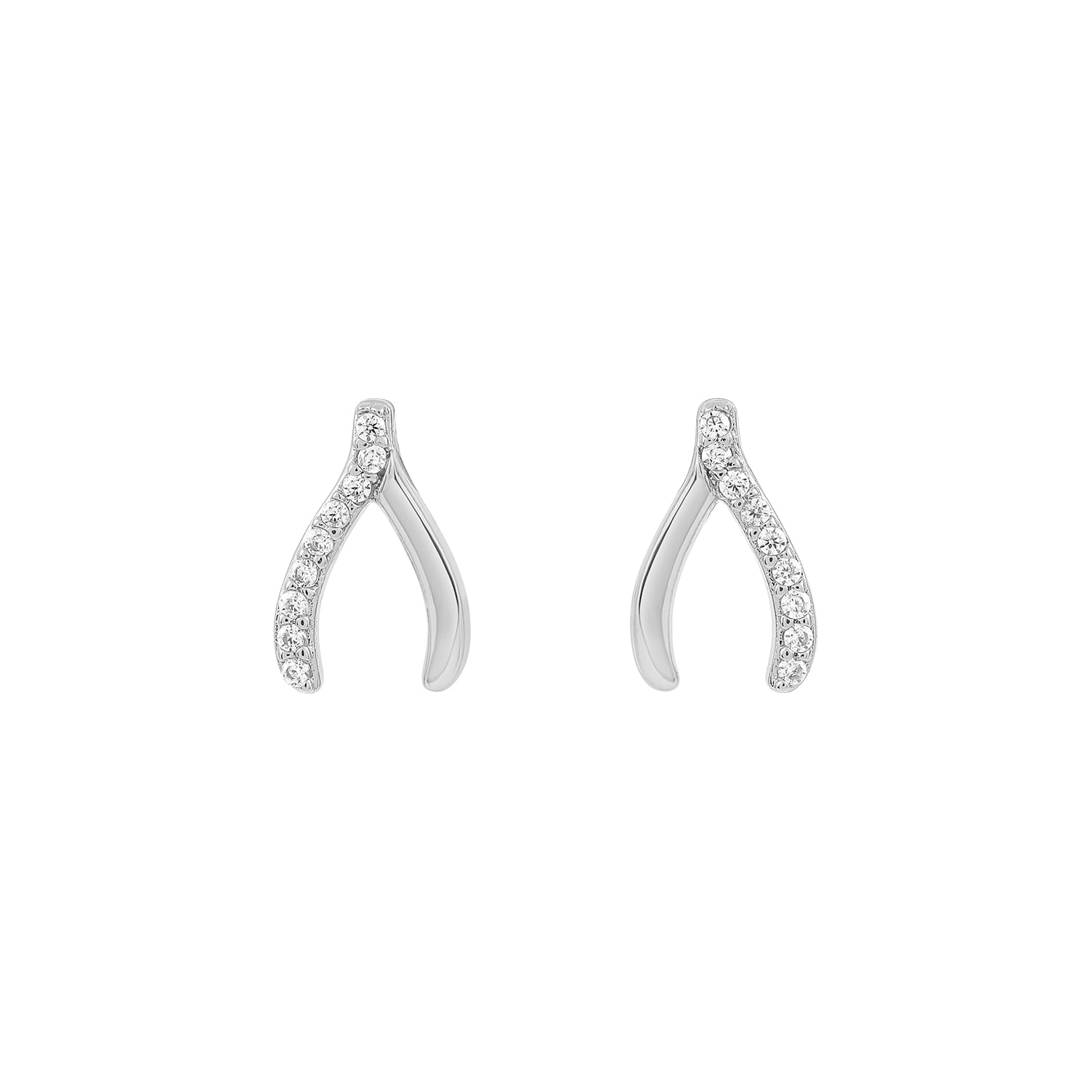 Elegant and statement earrings. 925 silver wishbone studs set with cubic zirconia stones.
