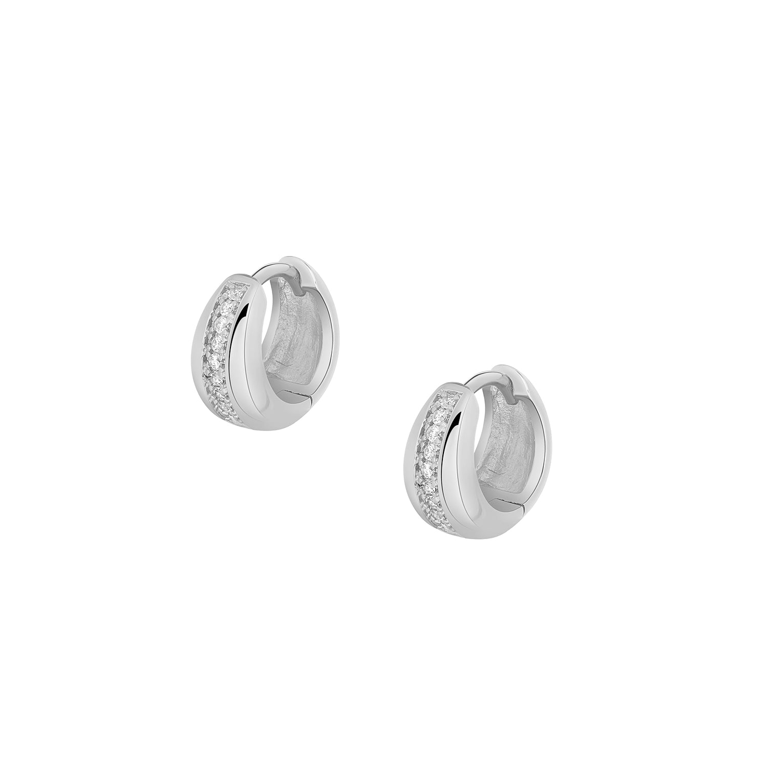 Elegant and statement earrings. 925 silver huggies set with cubic zirconia stones.