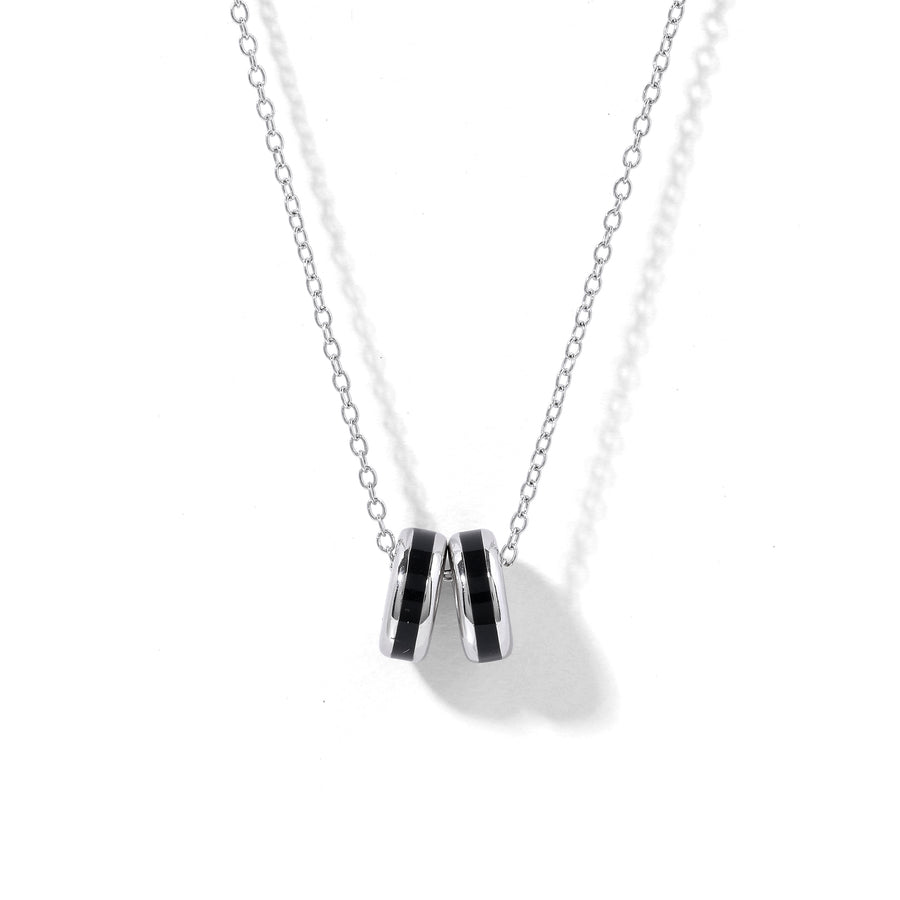 Elegant and minimalist necklace. 925 silver onyx black enamel pendant necklace.
