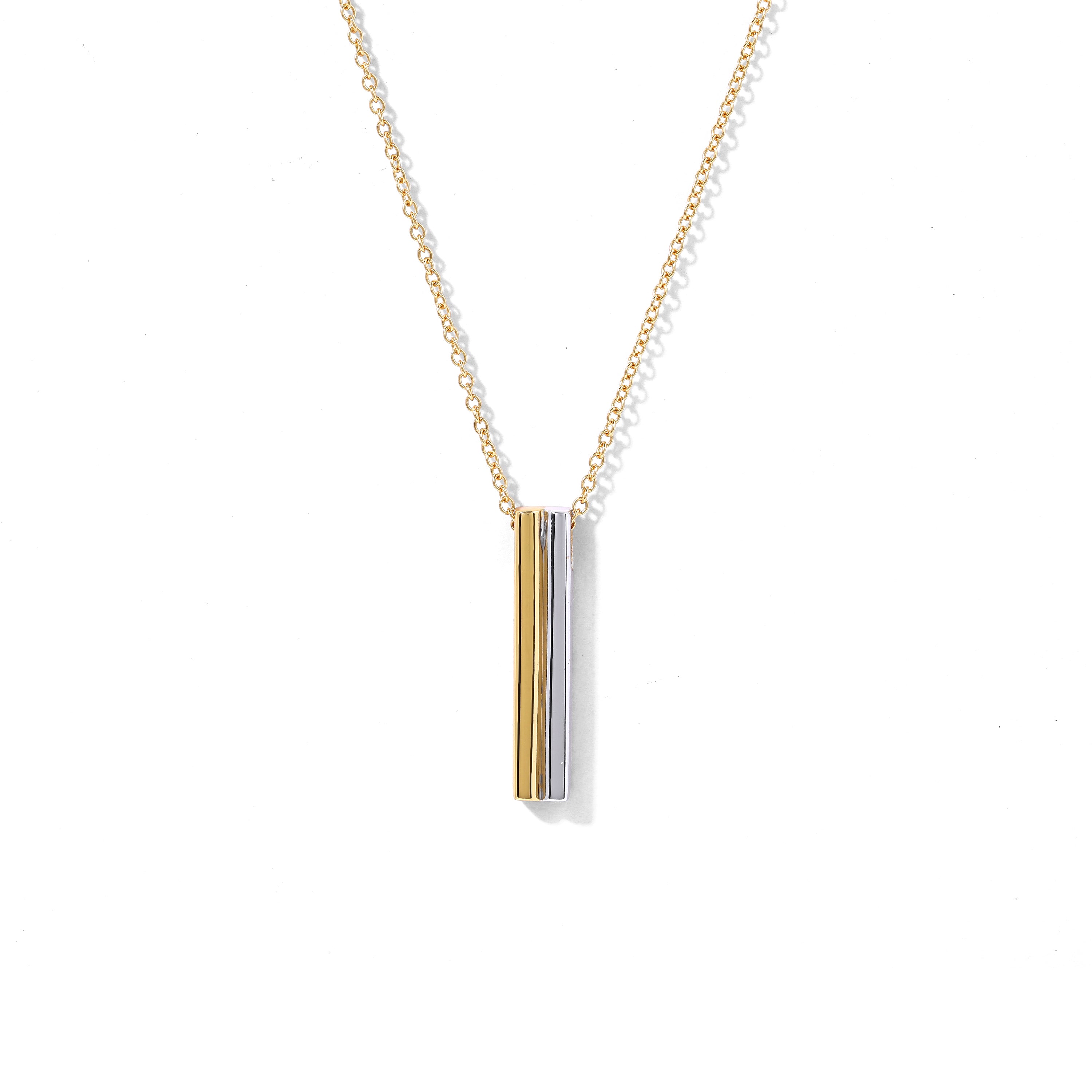 Elegant and minimalist necklace. 925 silver and gold bar pendant necklace.
