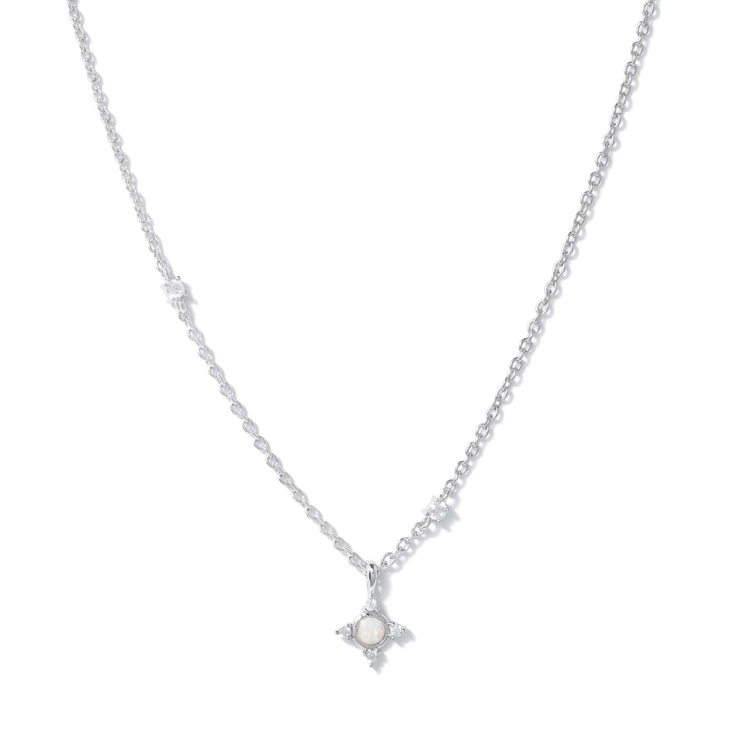 Elegant and minimalist necklace. 925 silver pendant necklace set with opals and cubic zirconia stones.