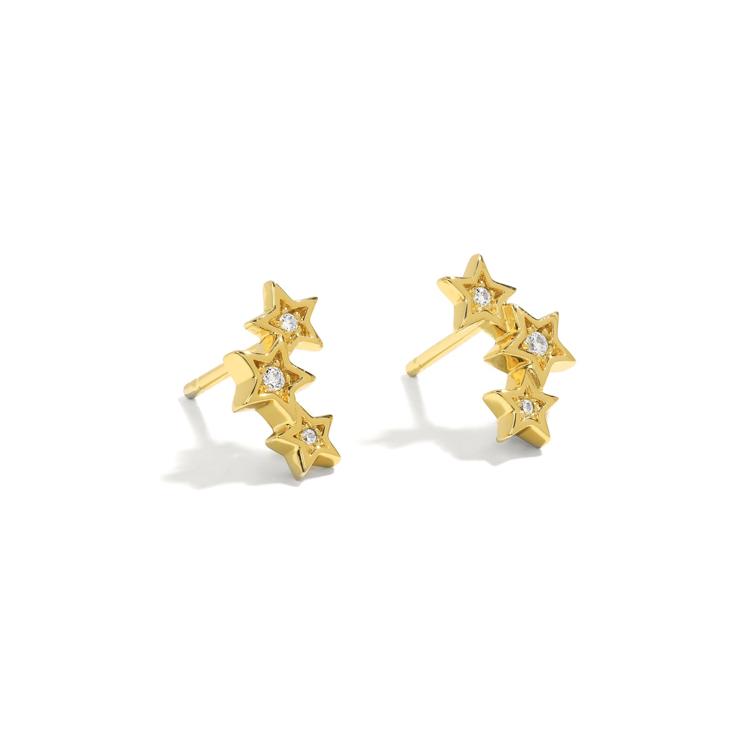 Elegant and dainty studs. Gold earrings set with cubic zirconia stones.