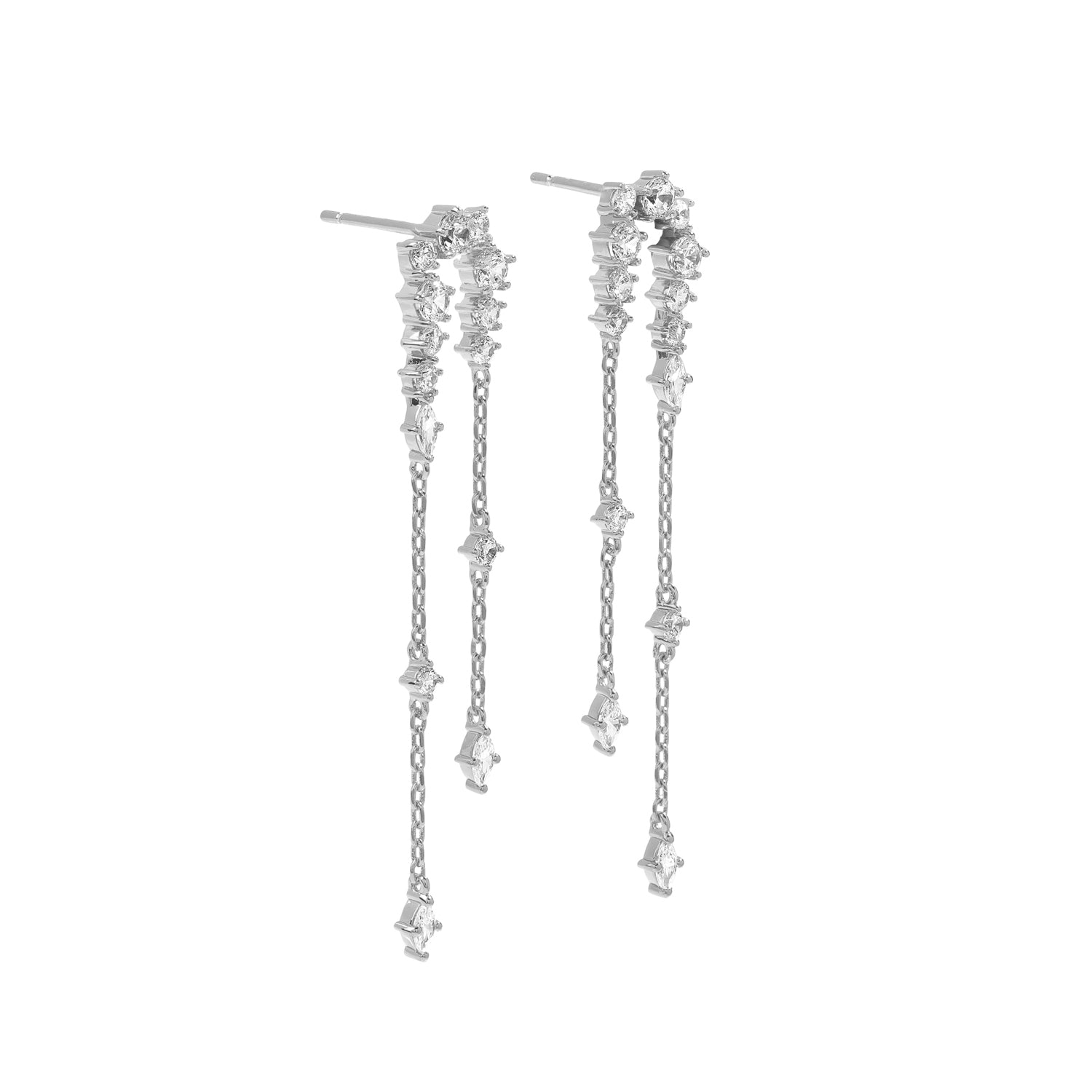 Elegant and statement earrings. 925 silver drop earrings set with cubic zirconia stones.