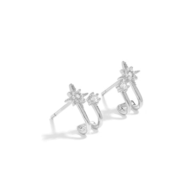 Elegant and statement studs. 925 silver hoop earrings set with cubic zirconia stones.