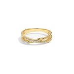 Elegant and minimalist ring. Gold double ring set with cubic zircona stones