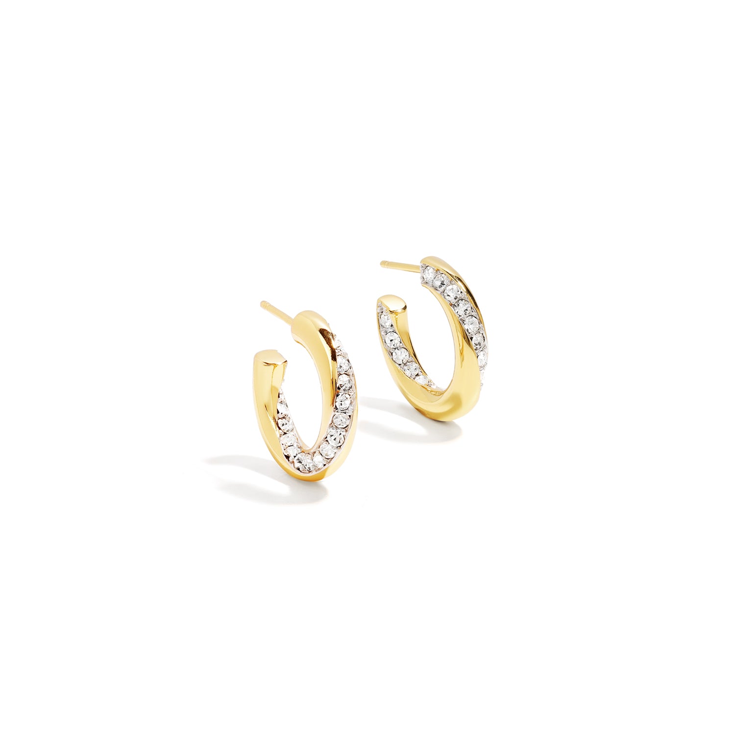 Bold and dazzling earrings. Gold stud hoops with cubic zircona stones