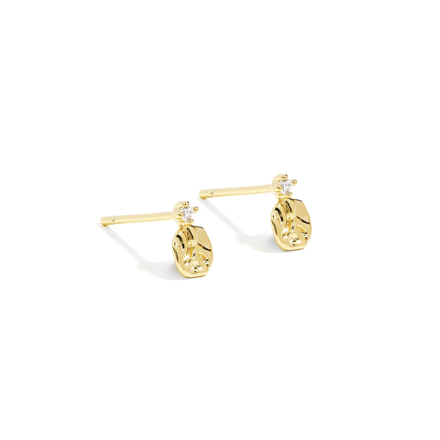 Elegant and minimalist earrings. Gold studs with cubic zircona stones