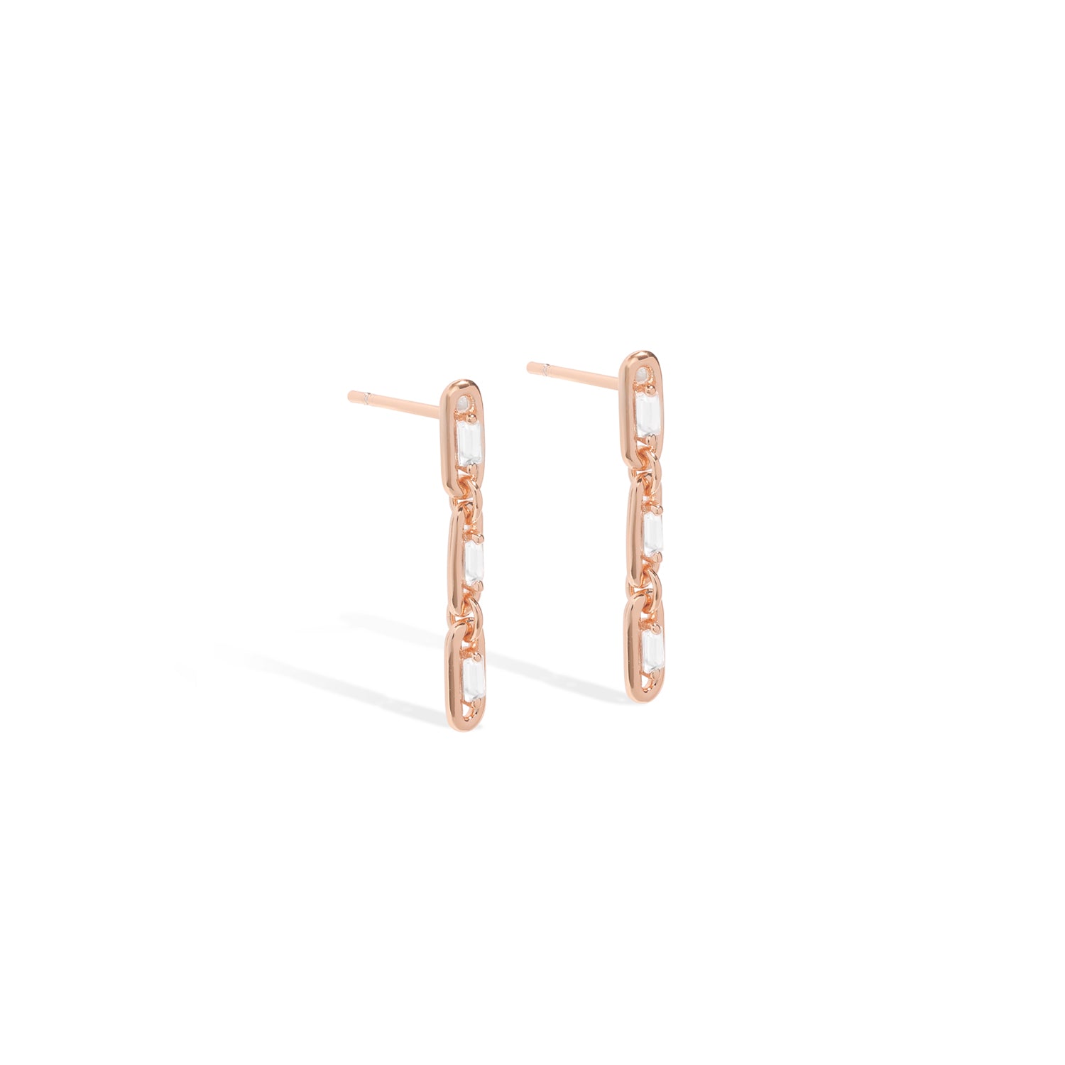 Elegant and bold earrings. Rose gold drop earrings with cubic zircona stones