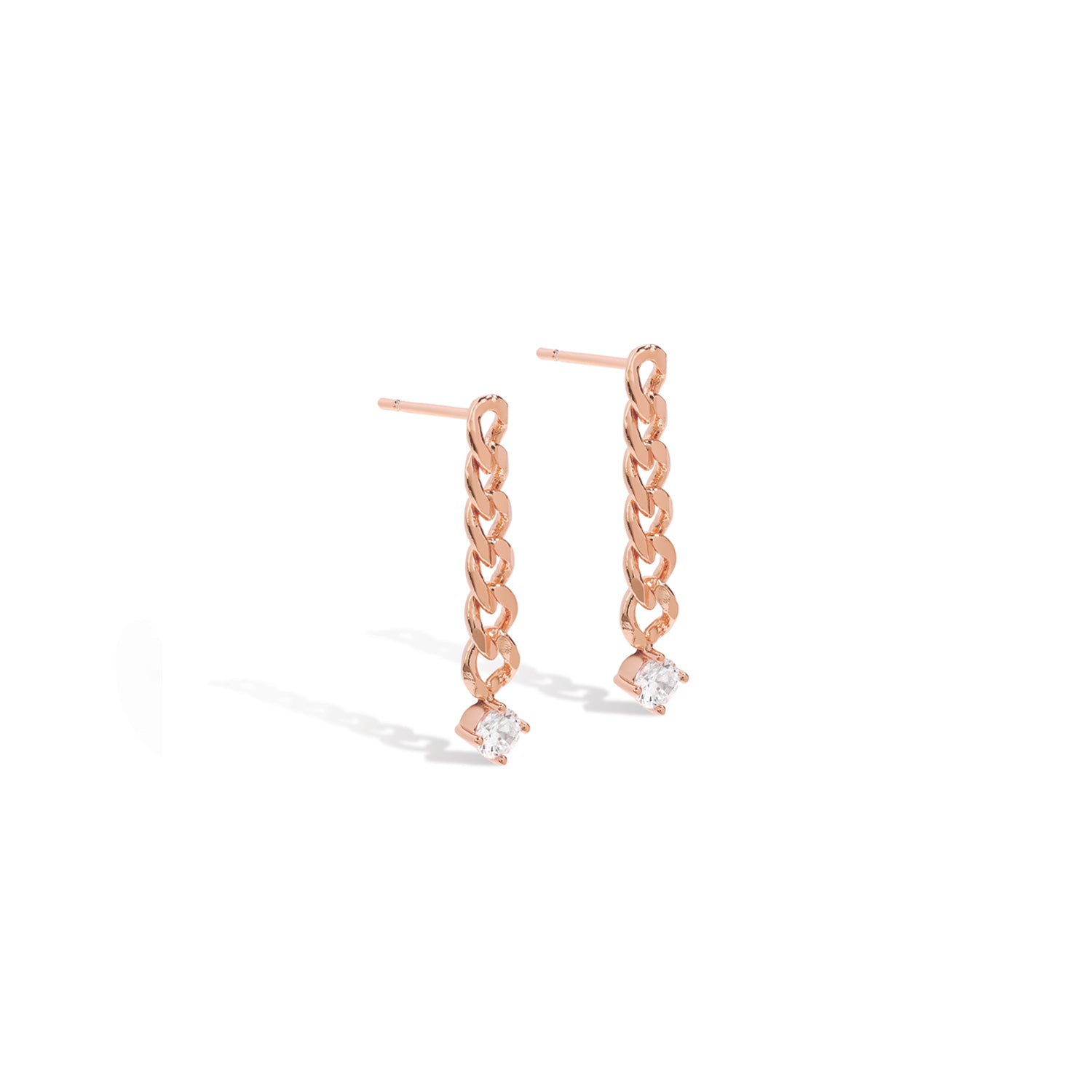 Elegant and bold earrings. Rose gold drop earrings with cubic zircona stones