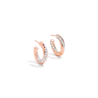 Bold and dazzling earrings. Rose gold stud hoops with cubic zircona stones