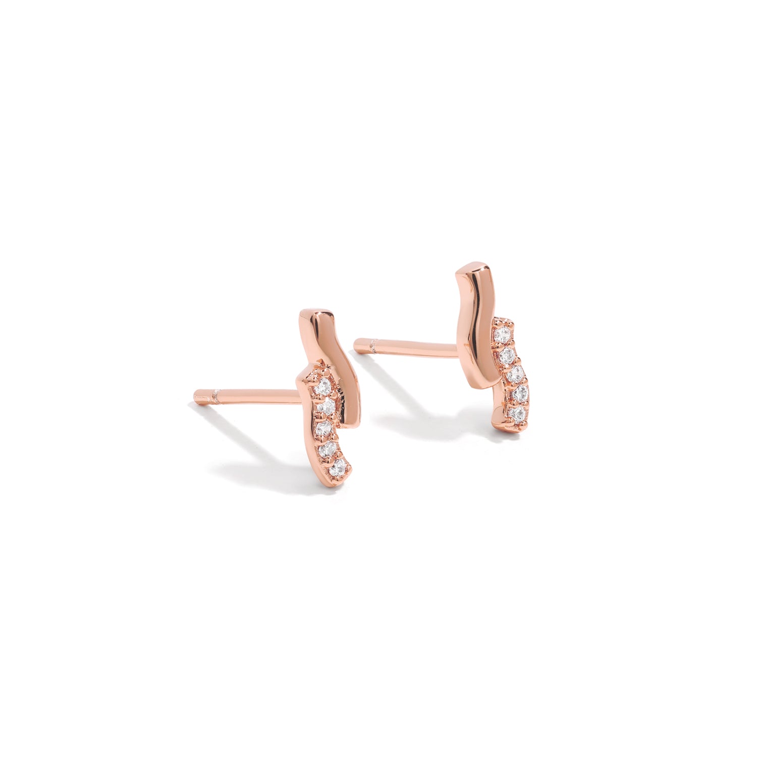 Dainty and elegant earrings. Rose gold studs with cubic zircona stones